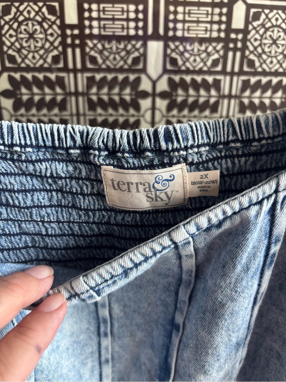 Terra & Sky Light Wash Denim Dress with smocked back 2-3X Plus Size - Picture 3 of 5